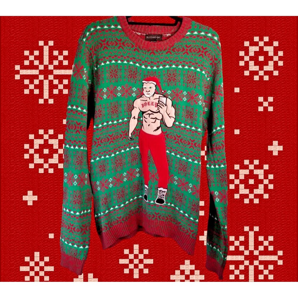 SEXY Santa Christmas Sweater Red & Green Ugly Sweater Cute Long Sleeve Size XL